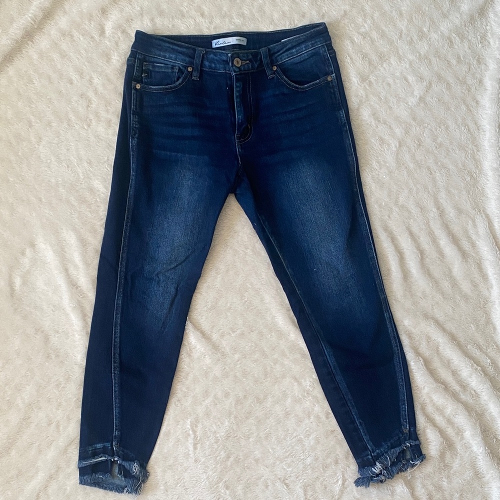 KanCan Dark Blue Distressed bottom Cropped Denim